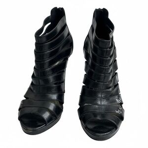 Miss Sixty Y2K Black‎ Patent Leather Strappy Cage Heels Archive Club Glam EU 39